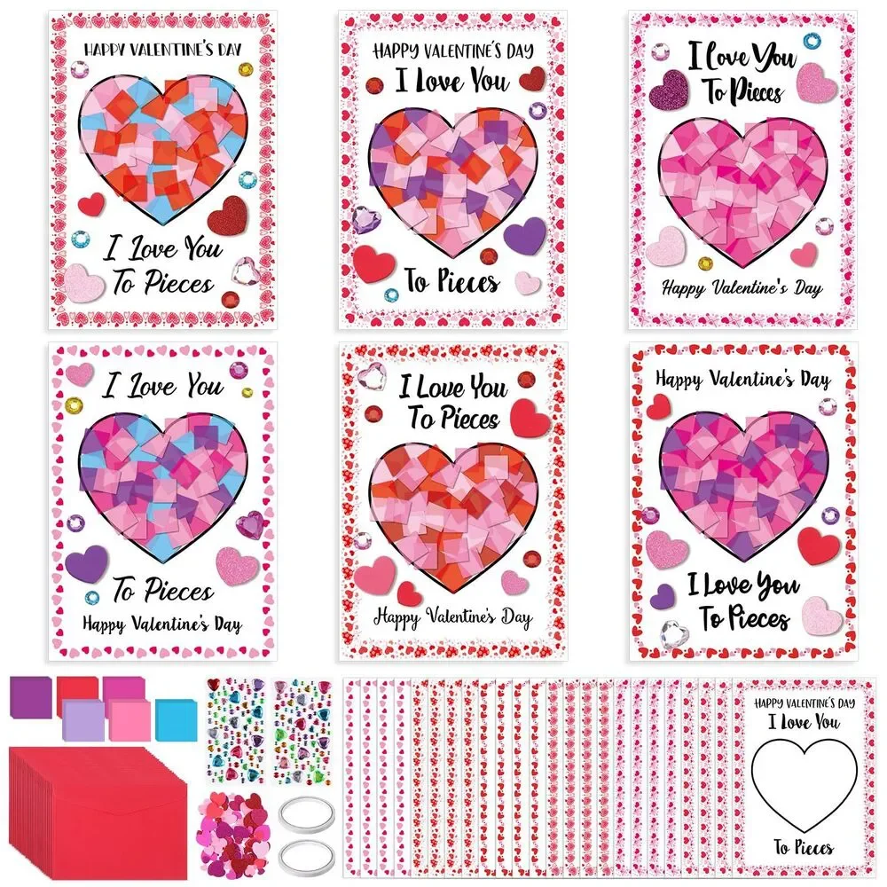 24 Sets Valentine's Day Suncatchers Cards Set DIY Valentine Card Making Kits